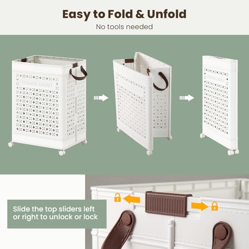 Giantex 75L Collapsible Laundry Baskets with Wheels | Foldable Laundry Hamper with Handles & Underwear Basket, Large Plastic Dirty Clothes Hamper for Bathroom, Bedroom, Dorm