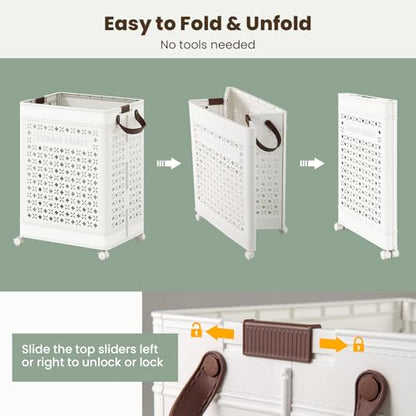 Giantex 75L Collapsible Laundry Baskets with Wheels | Foldable Laundry Hamper with Handles & Underwear Basket, Large Plastic Dirty Clothes Hamper for Bathroom, Bedroom, Dorm