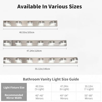 Brushed Nickel Bathroom Light Fixtures Over Mirror, 5-Light Bathroom Vanity Light, LED Dimmable Bath Lights, Modern Dimmable Vanity Lighting with Rotating Lamp Head, 5500K - color: Nickel-Dimmable