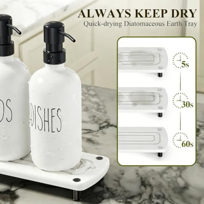 Cisily Kitchen Soap Dispenser Set Comes with Ceramics Sponge Holder, Gold Pumps, and Instant Dry Tray, Hand and Dish Soap Dispenser Set (4, Black + White + Sponge Holder) - color: Black + White + Sponge Holder
