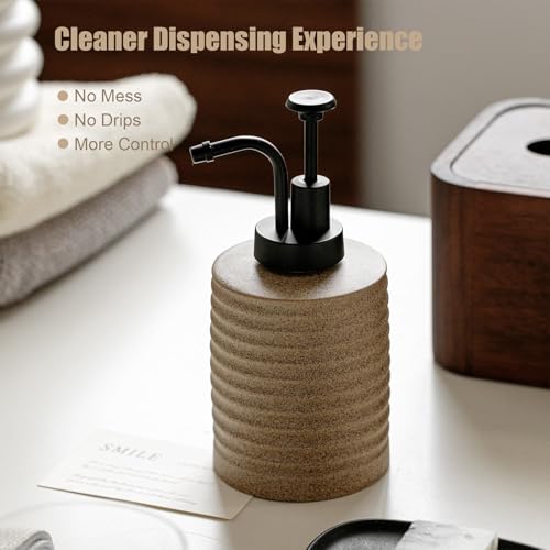 Ceramic Soap Dispenser, Matte Stoneware, Fixed Spout Pump, Modern Minimal Style, for Bathroom and Kitchen Countertop
