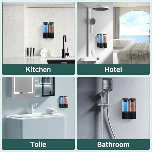 Shampoo and Conditioner Dispenser 2 Chamber No Drill Shampoo Dispenser for Shower Wall Mounted Shower Soap Dispenser 2 * 500ml Refillable Shower Dispenser for Bathroom Hotel(Black 2 Chamber) - color: Black-clear-2