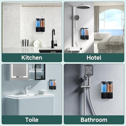 Shampoo and Conditioner Dispenser 2 Chamber No Drill Shampoo Dispenser for Shower Wall Mounted Shower Soap Dispenser 2 * 500ml Refillable Shower Dispenser for Bathroom Hotel(Black 2 Chamber) - color: Black-clear-2