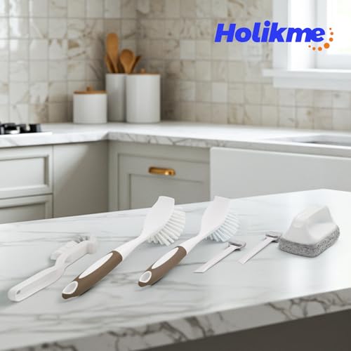Holikme Dish Brush Cleaning Brush Set for Cleaning Groove Gap,Brown | Dish Brush Set Cleaning Brush Set, Scouring Pad for Cleaning, Groove Gap Brushes for Pot, Pan, Abrasive Wheel Brushes - color: Brown