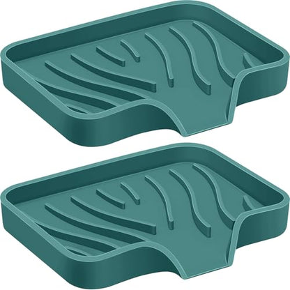 2PCS Self Draining Soap Holder,Spofit Silicone Soap Dish, Suitable for for Kitchen, Bathroom, Shower, Bath Tub,Soap Container (Green) - color: Green