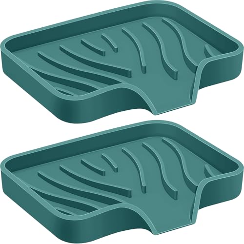 2PCS Self Draining Soap Holder,Spofit Silicone Soap Dish, Suitable for for Kitchen, Bathroom, Shower, Bath Tub,Soap Container (Green) - color: Green