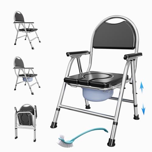 4 in 1 Folding Bedside Commode Chair for Elderly, Padded Seat & Backrest | Adjustable Height Raised Toilet Seat with Handles, Adults Potty Chair for Seniors, Disabled, Holds Up to 350 lbs - color: Style 1