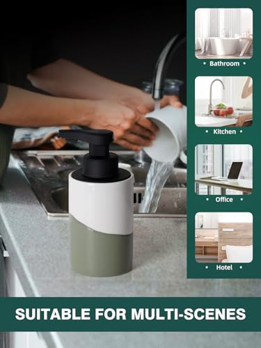 BosilunLife Automatic Soap Dispenser Ceramic Hand Free Soap Dispenser with Waterproof Pump Rechargeable Smart Electric Soap Lotion Dispenser Touchless for Kitchen Bathroom (White-Green, Liquid Pump) - color: White-green(liquid)
