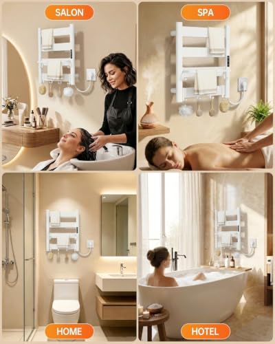 Wall Mounted Heated Towel Rack, 4-Bar Towel Warmer for Bathroom | PTC Fast Heating Up to 170°F in 6 Minutes, Adjustable Temperature 110–170°F, 2–12H Timer, Space Aluminum, Matte White - color: White, size: 4-Bars