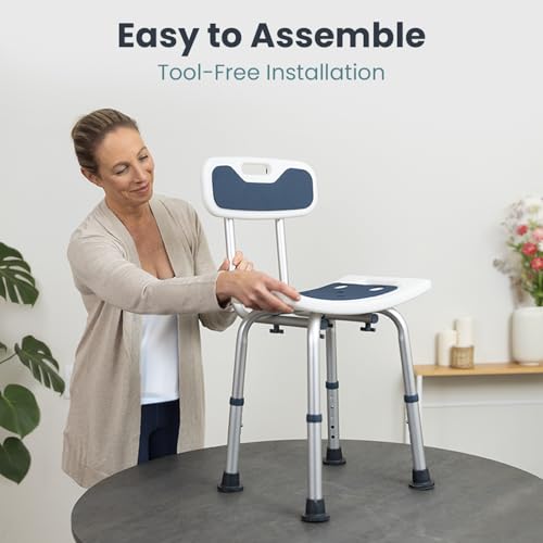 Pelegon Shower Chair for Inside Shower, Shower Bench with Back, Adjustable 15-19 in Height, Non-Slip Feet, Rust-Resistant Aluminum Bath Seat for Elderly and Disabled, 300 lb Capacity - Dark Blue - color: Dark Blue