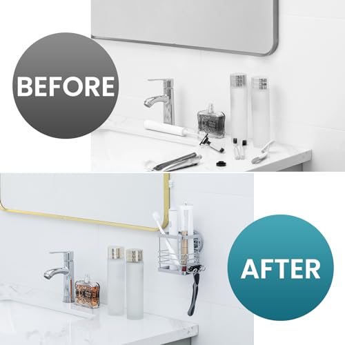 TAILI Patented Suction Cup Toothbrush Holder, Stainless Steel Anti-Puddling Shower Toothbrush Holder, No Drilling Removable Organizer for Bathroom Toothpaste, Razor, Kitchen and Office Items, Silver - color: Silver
