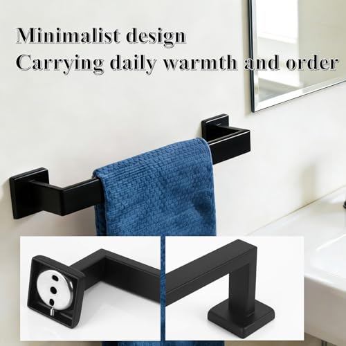 20 Inch Bathroom Towel Bar SUS304 Stainless Steel Matte Black Towel Holder Wall Mounted Heavy Duty Towel Rack Bathroom Towel Rod Modern Square Base Design(1, Matte Black, 20 Inch) - color: Matte Black, size: 20 Inch