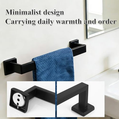 20 Inch Bathroom Towel Bar SUS304 Stainless Steel Matte Black Towel Holder Wall Mounted Heavy Duty Towel Rack Bathroom Towel Rod Modern Square Base Design(1, Matte Black, 20 Inch) - color: Matte Black, size: 20 Inch