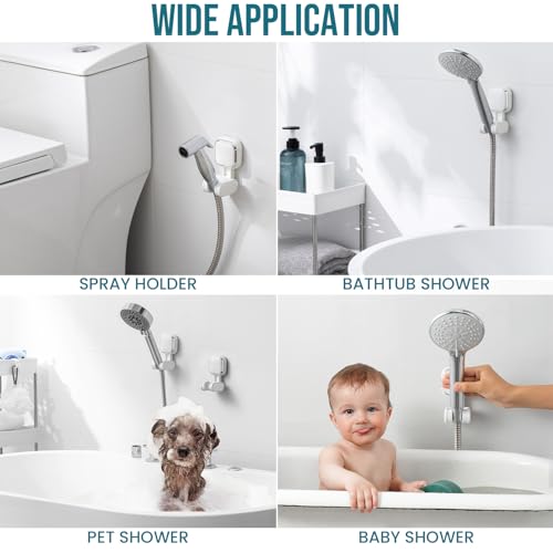 TAILI Shower Head Holder Suction,Adjustable Height & Angle,Universal,White | bathroom handheld shower wand bracket,no-drill removable waterproof,round,plastic,wall mounted,kids,pets,4.5" - color: White, size: Square