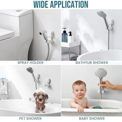 TAILI Shower Head Holder Suction,Adjustable Height & Angle,Universal,White | bathroom handheld shower wand bracket,no-drill removable waterproof,round,plastic,wall mounted,kids,pets,4.5" - color: White, size: Square