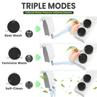 Toilet Bidet With Left/Right Side Reversible Design, Fresh Water, Non-Electric, Toilet Bidet Attachment, Right/Left Hand Side with Dual Nozzle, Self-Clean, Easy to Install (Black Knob)
