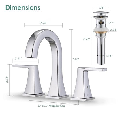 Bathroom Faucets for Sink, 2 Handle Widespread Bathroom Sink Faucet, 3 Hole Modern Stainless Steel Faucet with Pop-up Drain and Water Supply Lines, Chrome - color: Chrome