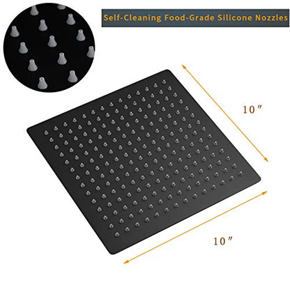 10 In Rain Shower Head High Pressure Rainfall Shower Head Matte Black | Square Rain Bathroom Showerhead, High Flow, Large Stainless Steel, Ceiling Mounted, Wall Mounted, Waterfall Full Body - color: Black, size: 10 Inch