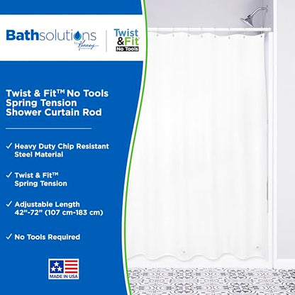 Kenney KN609L/1 Twist & Fit No Tools Spring Tension Standard Shower Curtain Rod with Non-Slip, Non-Scratch Ends, 42-72" Adjustable Length, Easy Install, White, 1" Diameter Rust Resistant Steel Tube - color: White