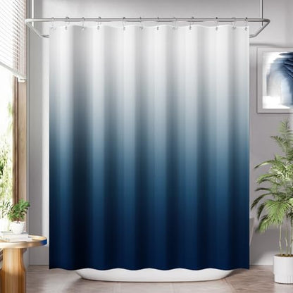 AmazerBath Shower Curtain, Cloth Ombre Blue Curtain Set with 12 Hooks, Washable Fabric Navy and White Curtain, Rustic Farmhouse Bathroom, 72x72 Inches - color: A- Blue Ombre +12 Metal Hooks, size: 72"W x 72"L (Pack of 1)