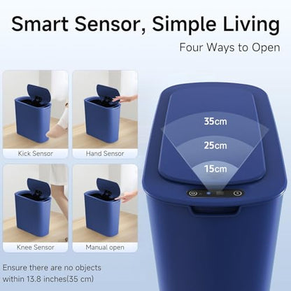 Automatic Motion Sensor Bathroom Trash Can with Lid, 2.6 Gallon Touchless Trash Bin, Smart Garbage Can Plastic Slim Wastebasket for Bedroom, Office, Dorm (Blue) - color: Blue