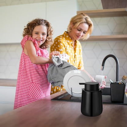 Soap Dispenser Ceramic with Easy-to-Press Pump Hand Lotion Liquid Dispenser for Shampoo Bathroom Kitchen 12 oz - color: Shinyblack