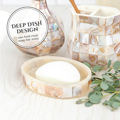 Milano Mother of Pearl 4 Piece Resin Bathroom Accessories Set | Includes Soap Dispenser, Toothbrush Holder, Tumbler Cup & Soap Dish - style: 4 Pc. Bathroom Accessory Set