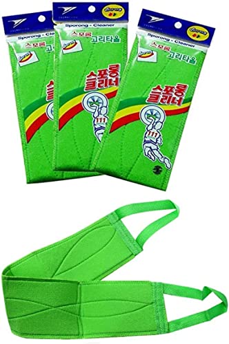 DEAD SKIN x (3 pcs) Long Exfoliating Towel with Straps Green Back Washcloth Bath Wash Towel Korean Italy Towel Back Scrubber for Shower Extended Length Bath Towel Shower