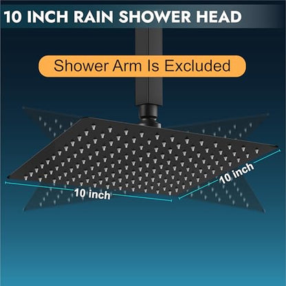 Midanya Square Rain Shower Head,High Pressure,Matte Black 10 Inch | 360°Swivel,Ceiling or Wall Mount,Waterfall Full Body Coverage,Bathroom Remodel,Stainless Steel Large Rainfall Shower Head - color: Black, size: 10 Inch