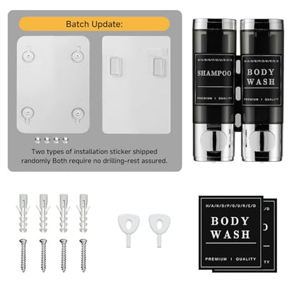 Shampoo and Conditioner Dispenser, Shower Soap Dispenser 2 Chamber No Drill Wall-Mounted Shampoo Dispenser for Shower Wall Mounted Shower Dispenser for Bathroom Hotel Large Capacity,Chrome - color: Chrome 2 Chamber