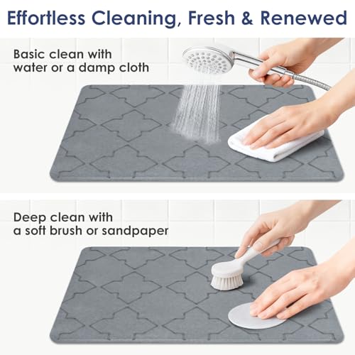 Large Stone Bath Mat for Bathroom Floor, Quick Dry Diatomaceous Earth Bath Mat with Non-Slip Back, Super Absorbent Diatomite Stone Mat for Shower, Easy to Clean, Natural(23.6" x 15.7" Dark Grey)