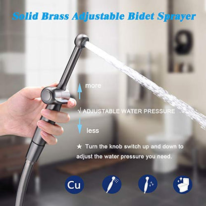 Handheld Bidet Toilet Sprayer, Black Bidet Spray for Toilet, Cloth Diaper Sprayer with Backflow Preventer, Adjustable Water Pressure Brass Hand Held Spray Attachment