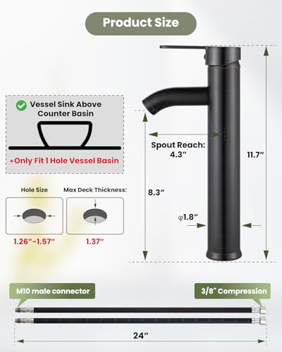 gotonovo Bathroom Vessel Sink Faucet Metal Pop Up Drain, Oil Rubbed Bronze | Tall Bathroom Faucet 1 Hole Single Handle Modern Round Body, cUPC Water Supply Hoses, for Basin Vanity Lavatory Restroom Rv - color: Bronze
