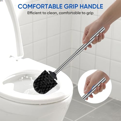 SUS304 Stainless Steel Toilet Brush and Holder Set Stain Nickle 12In Handle BristlesToilet Bowl Brush Cepillo para Baños Bathroom Brushes Cleaning Brush with Case Anti-Rust Brushed Silver