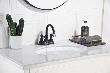 Matte Black 4 Inch Centerset Bathroom Sink Faucet 3 Hole with Pop up Drain | Derengge High Arc Classic 2-Handle Bathroom Faucet, Vanity Lavatory Faucet with 360° Swivel Spout，F-4501-MT - color: Matte Black
