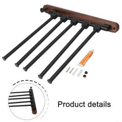 Wood Swivel Towel Rack Wall Mounted, 2-5 Arm Rotating Towel Bar Holder for Bathroom Kitchen, Rustproof Aluminum Alloy and Wood Towel Hanger Organizer(4) - size: 4
