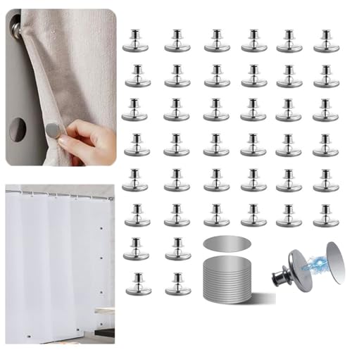 20 Pairs Magnetic Curtain Clips, Curtain Magnets Closure Prevent Light Leaking, Shower Curtain Side Magnets to Keep Shower Liner Closed and Tight to The Wall with 40 Pcs Self-Adhesive Patch - size: 20 Pairs (40 Pieces)