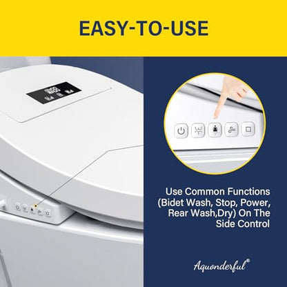 Bidet Toilet Seat with Adjustable Heated Seat & Water, Air Dryer, Quiet Close Lid, Wireless Remote - Electric Bidet Seat 201SP (Elongated)
