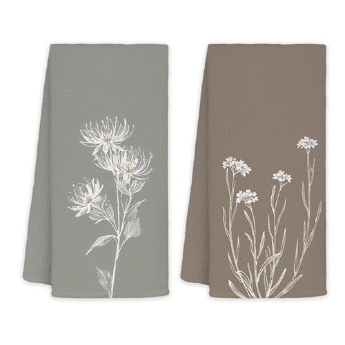 JINYO Boho Minimalist Floral Kitchen Towels, Neutral Plant Hand Towels for Bathroom Kitchen Decor, Rustic Elegant Wildflower Botanical Decorative Dish Tea Towels, 16x24 Inch Set of 2 - color: Minimalist Floral Towels-4
