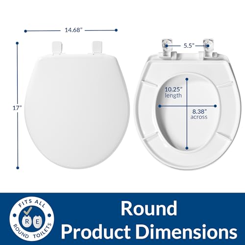 Bemis Slow Close Round Toilet Seat, Easy Clean Hinges, White | Soft close lid never slams, quick-release hinges for deep cleaning, durable plastic, fits all round toilets, 730SLEC - size: Round, style: Slow Close
