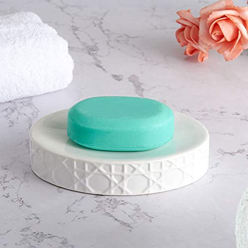 CAA'S Bathroom Accessories Set Ceramic 4 Pieces Bathroom Ensemble for Bath Decor Includes Lotion Dispenser Toothbrush Holder Tumbler Soap Dish (White Netting) - style: Luxury,Elegant