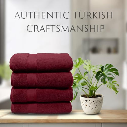 MAURA Wine Red Extra Large Turkish Cotton Luxury Bath Towels Set of 4. Ultra-Soft, Thick & Plush Towels for Bathroom - Burgundy - color: Burgundy, size: Bath Towel (4-Pack)