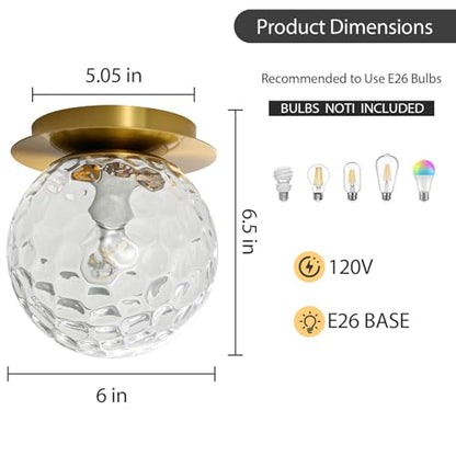 Modern Gold Globe Wall Sconce,Single Light with Clear Glass Shade - color: Gold - Hammered Clear Glass, size: 1-Light