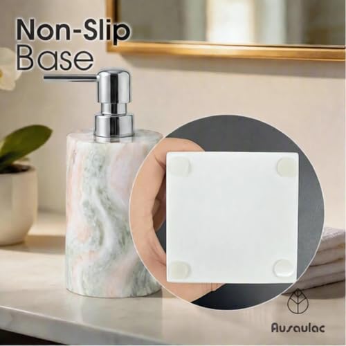 Natural Marble Soap Dispenser, Round Stone Hand Soap Pump for Bathroom & Kitchen Countertop, Rust-Proof Stainless Steel Pump, Heavy Duty Refillable Lotion Dispenser (1, Jade Blossom) - color: Jade Blossom