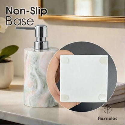 Natural Marble Soap Dispenser, Round Stone Hand Soap Pump for Bathroom & Kitchen Countertop, Rust-Proof Stainless Steel Pump, Heavy Duty Refillable Lotion Dispenser (1, Jade Blossom) - color: Jade Blossom
