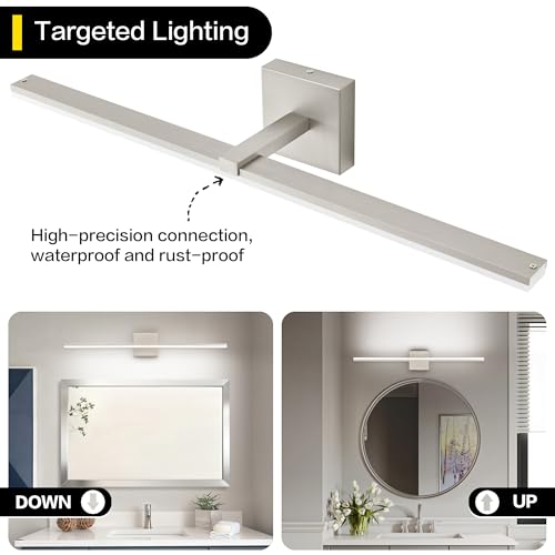 30 Inch Bathroom Light Fixtures Over Mirror Brushed Nickel Arm Wide LED Vanity Bar 6000K Aluminum ETL IP44 - color: Brushed Nickel, size: 30-inch