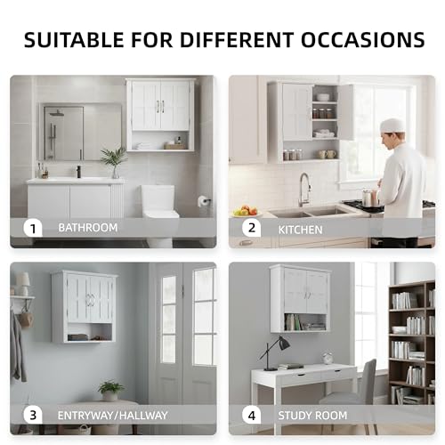 Merax Bathroom Wall Cabinet, Medicine Cabinet with 2 Doors Cabinet & Adjustable Shelves, Over The Toilet Storage Cabinet for Bathroom,White - color: White