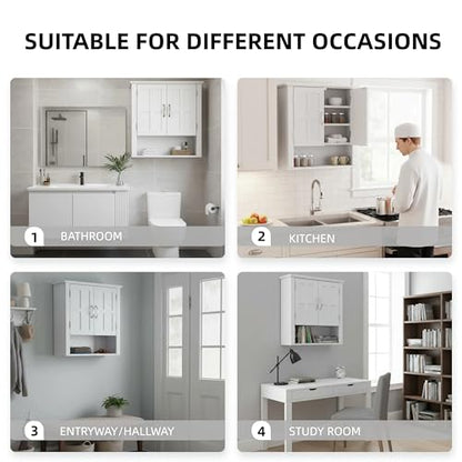 Merax Bathroom Wall Cabinet, Medicine Cabinet with 2 Doors Cabinet & Adjustable Shelves, Over The Toilet Storage Cabinet for Bathroom,White - color: White