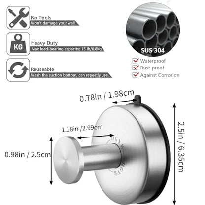 DGYB Suction Cup Hooks for Shower Brushed Nickel Bathroom Hooks Suction Set of 2 Removable Wall Hook for Hanging Towels, Robe, Loofah, Coats - color: SILVER 2
