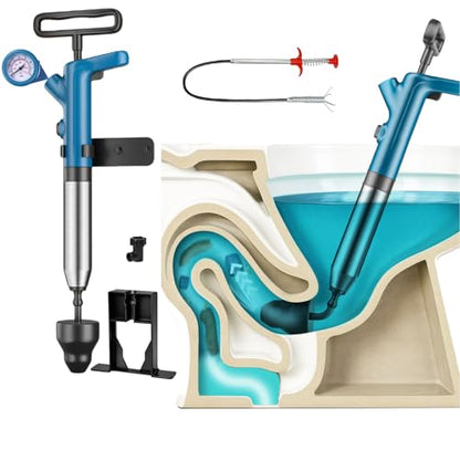 Air Toilet Drain Blaster Plunger Powerful Manual High Pressure Dredge Plumbing Tool for Clogged Toilet Sink and Bathroom Kitchen Vloor Drain and Sewer Pipe Dredging（blue）